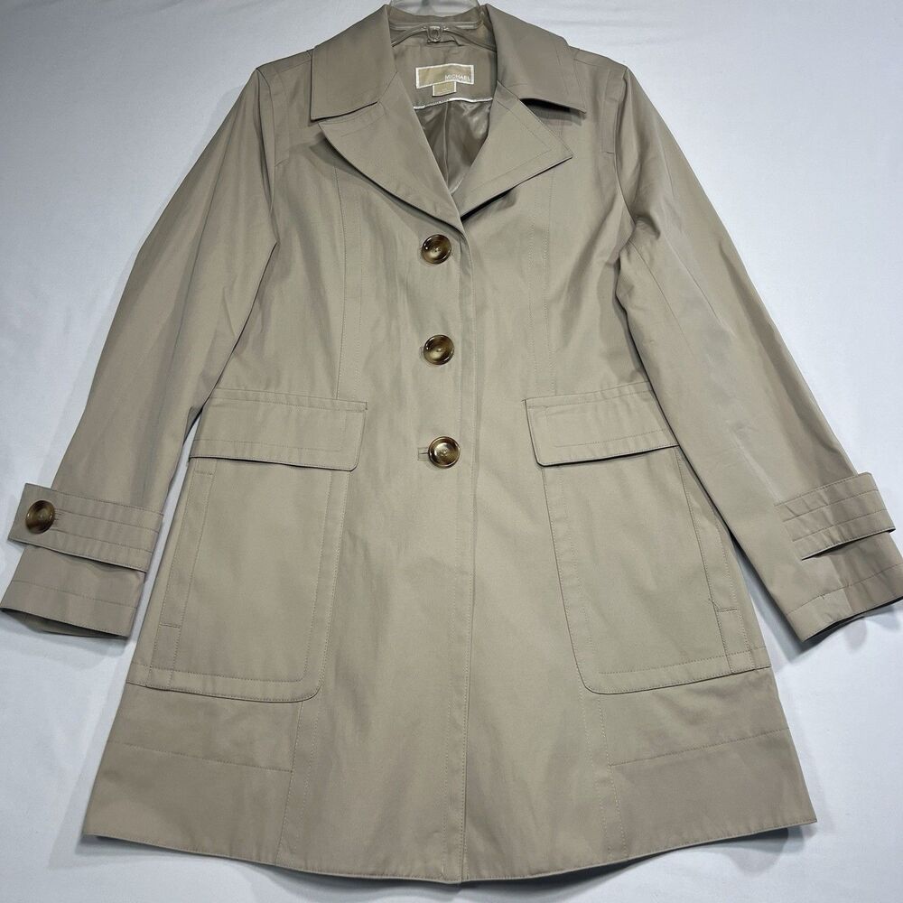 Michael Kors Beige Single Breasted Trench Car Coat Jacket Womens M